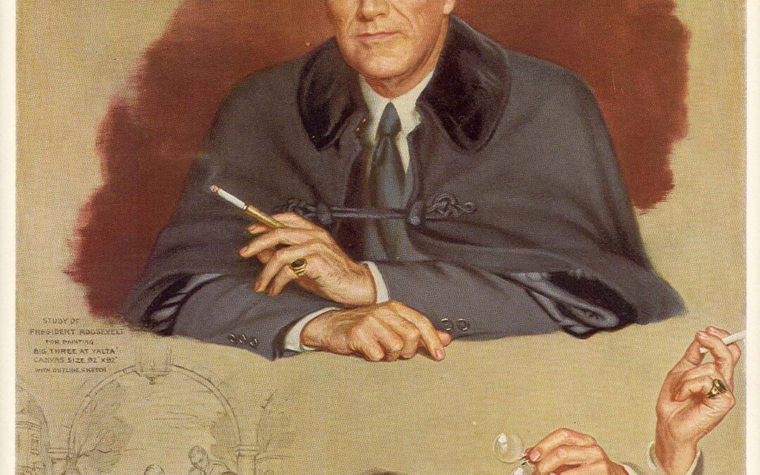 Portræt af FDR malet af Douglas Granville Chandor, hvor hans signet ring tydeligt er gengivet. Guldsmed Ragnar R. Jørgensen