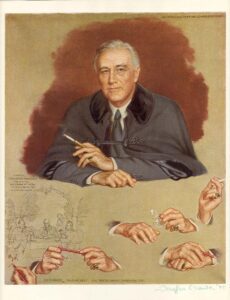 Portræt af FDR malet af Douglas Granville Chandor, hvor hans signet ring tydeligt er gengivet.