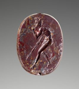 Smuk seglsten i rød Jaspis, med en gravering af Perseus og dens aftryk - Guldsmed Ragnar R. Jørgensen