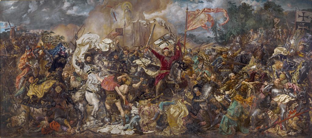 Slaget ved Tannenberg (Grunwaldem) malet af den polske maler Jan Tatjeko i 1878. Spændende at se hvordan riddere er blevet fortolket af eftertiden. 